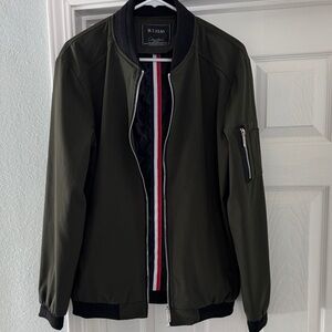 SHEIN Olive Green Bomber Jacket with Red-White-Navy Trim